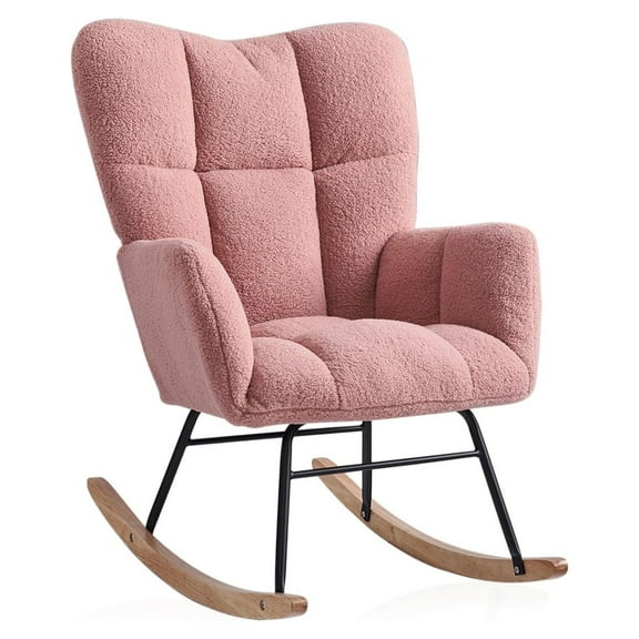Drevy Rocking Chair Nursery, Teddy Upholstered Glider Rocker with High Backrest, Modern Rocking Accent Chair for Nursery, Living Room, Bedroom ()