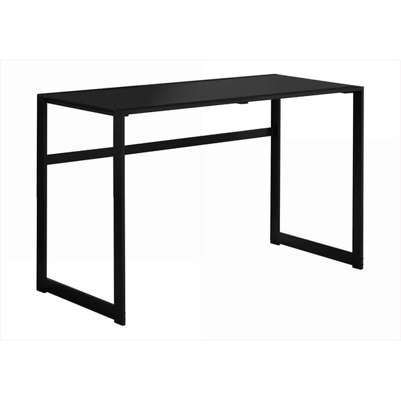 Desks for Home Office, 48” Modern Computer Desk | Black Tempered Glass Top | Black Metal
