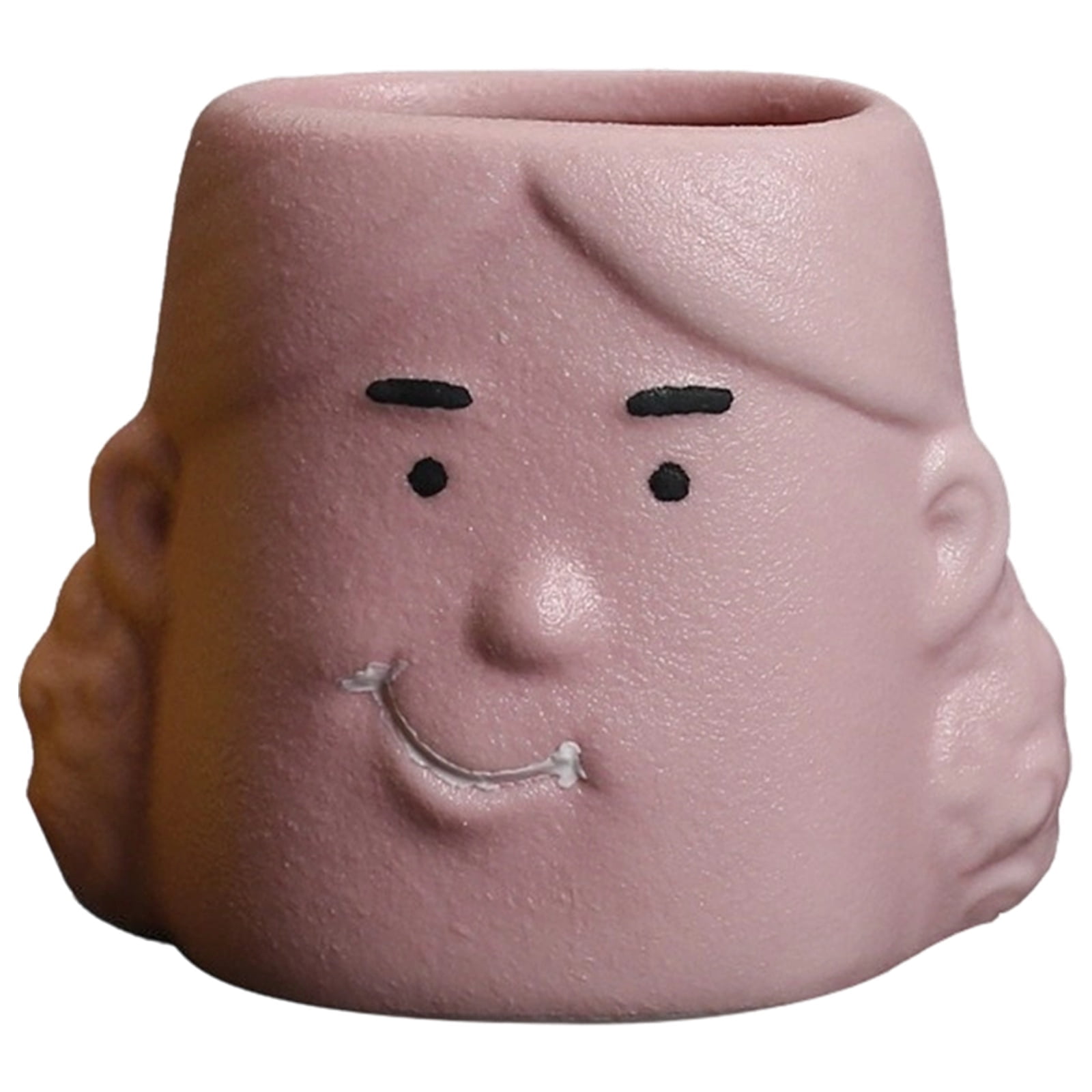 Pink Matte Human Face Plant Pot, Abstract Expression Ceramic Little Girl Head Planter, 4.1 x 3.9 x 3.4 in / 10.5 x 10 x 8.7 cm Succulent Flowerpot, Creative Desktop Ornament for Indoor Outdoor Decor