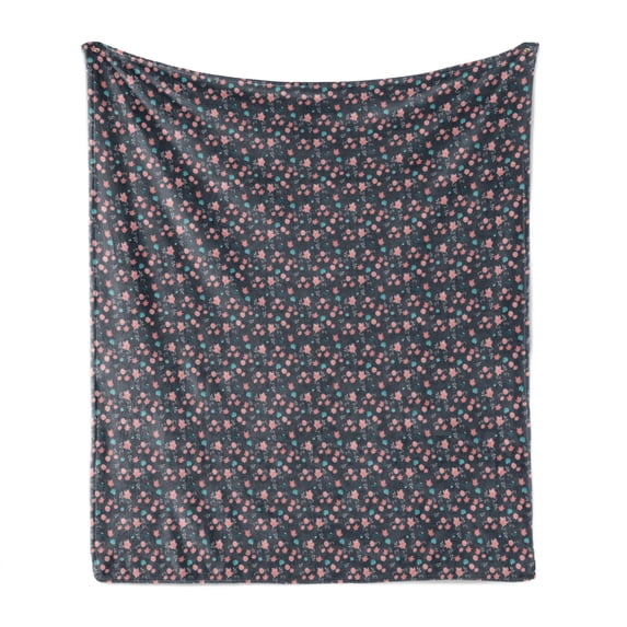 Flowers Soft Flannel Fleece Blanket, Romantic Buds Bouquets and Lilly Branches Gardening Pastel Motif Pattern, Cozy Plush for Indoor and Outdoor Use, 50" x 60", Coral Grey Turquoise, by Ambesonne