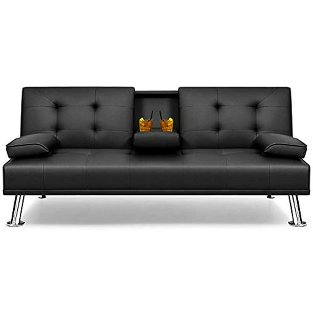 Flamaker Futon Sofa Bed Modern Faux, Modern Tufted Bonded Leather Sleeper Futon Sofa With Nailhead Trim