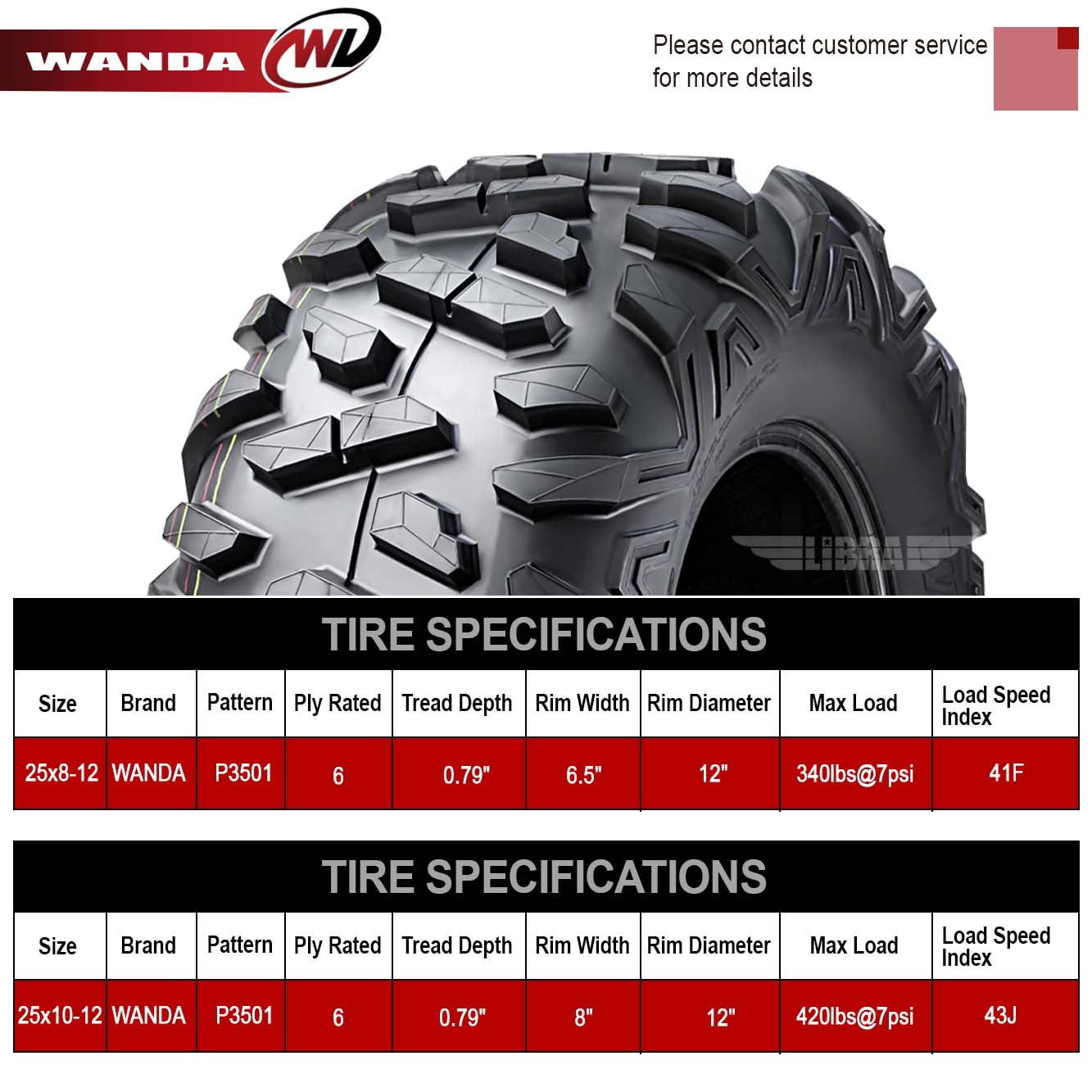 Set of 4 New Premium ATV/UTV Tires 25x8-12 Front & 25x10-12 Rear /6PR Super Lug Mud 