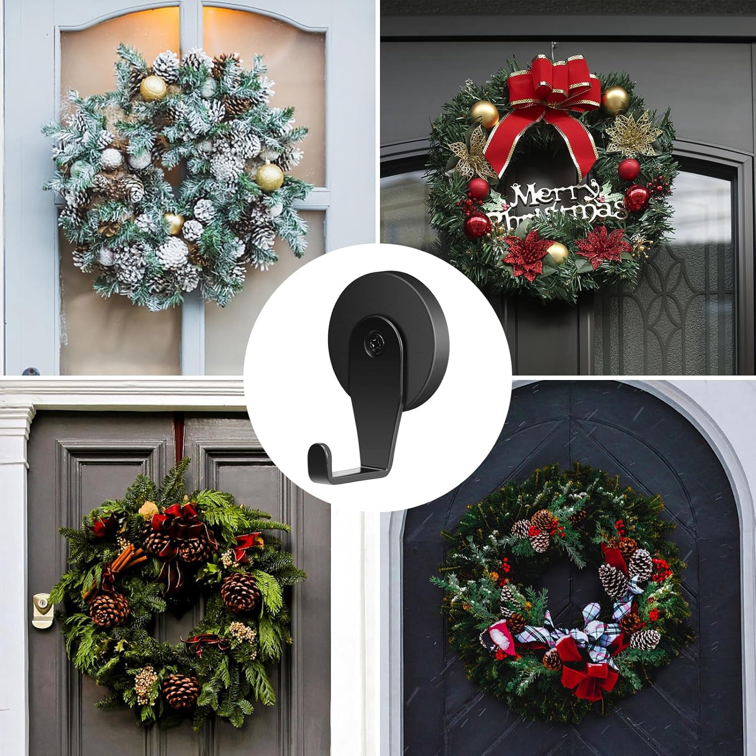Magnetic Wreath Hanger, 4 Pack Heavy Duty Magnets with Hook for Refrigerator, Christmas Decoration Magnetic Hooks for Metal Front Door, Cruise Hook Hanger for Hanging Cabins Grill Coat Pattern 1