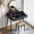 thumbnail image 3 of Furmax Vanity Table with Lighted Mirror, Vanity Desk with Stool, Dressing Table with 4 Drawers, Makeup Vanity Set, Black Finish, for Bedroom, 3 of 7