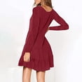 thumbnail image 3 of Long Sleeve Dress for Women V Neck Button Down Solid Color Ruffle Dress Casual Loose Comfy A Line Swing Mini Dresses, 3 of 5