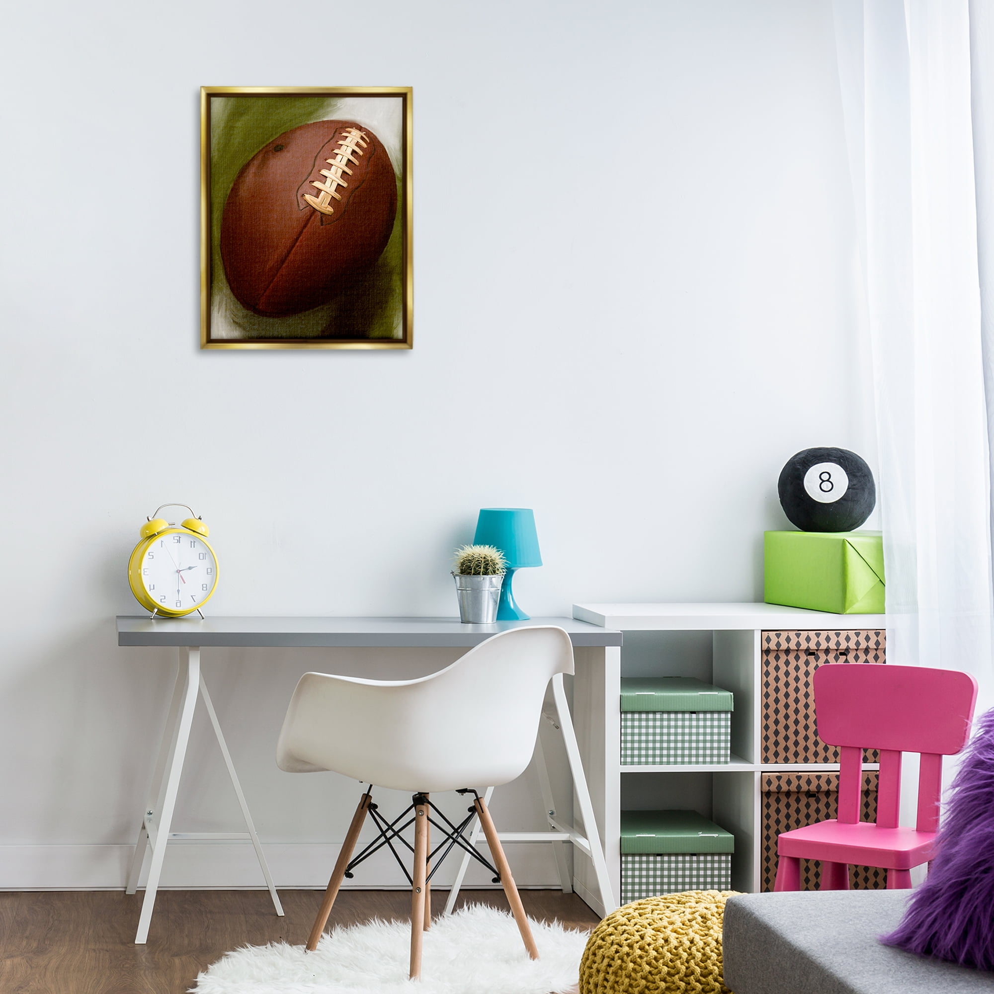 Stupell Industries Traditional Football Painting Sports Painting Gold Floater Framed Canvas Art Print Wall Art, 17 x 21