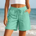 thumbnail image 2 of Gyujnb Women High Waist Cotton Linen Shorts Adjustable Drawstring Waist Casual Summer Shorts with Pockets,Mint Green, 2 of 5