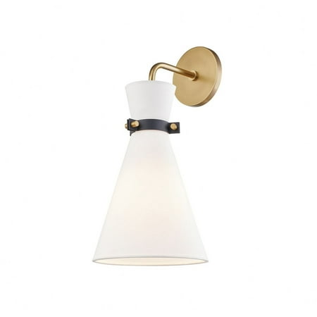 

1 Light Metal Cone Wall Sconce with White Linen Shade-17 inches H By 8.25 inches W Aged Brass Bailey Street Home 735-Bel-3321959