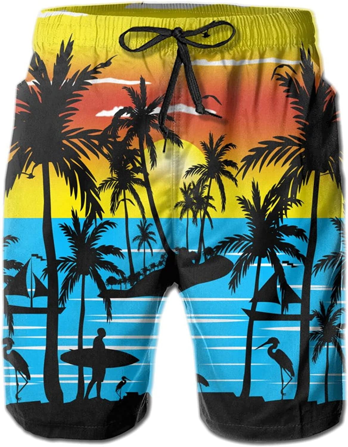 Men's Summer Palm Tree Sea Beach Surf Dusk Sunset Swim 