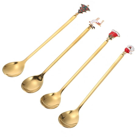 

FRCOLOR 4Pcs Christmas Party Cutlery Dessert Stainless Steel Spoons Xmas Kitchen Spoons