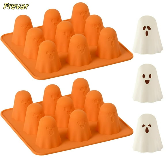 2 Packs 3D Chocolate Molds Non-Stick Ghost Silicone Molds 9-Cavity Cute Ghost Mold for Jelly Gummy Candy Pudding Ice Cube Resin Cake Halloween Party Decorations
