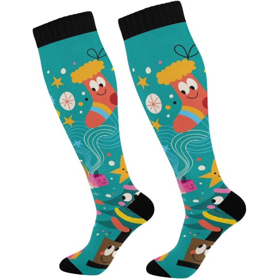 GZHJMY Christmas Compression Socks, Women Men Long Stocking (20-30mmHg), Travel Knee High Stockings for Athletic Sports,Running,Cycling,Nursing