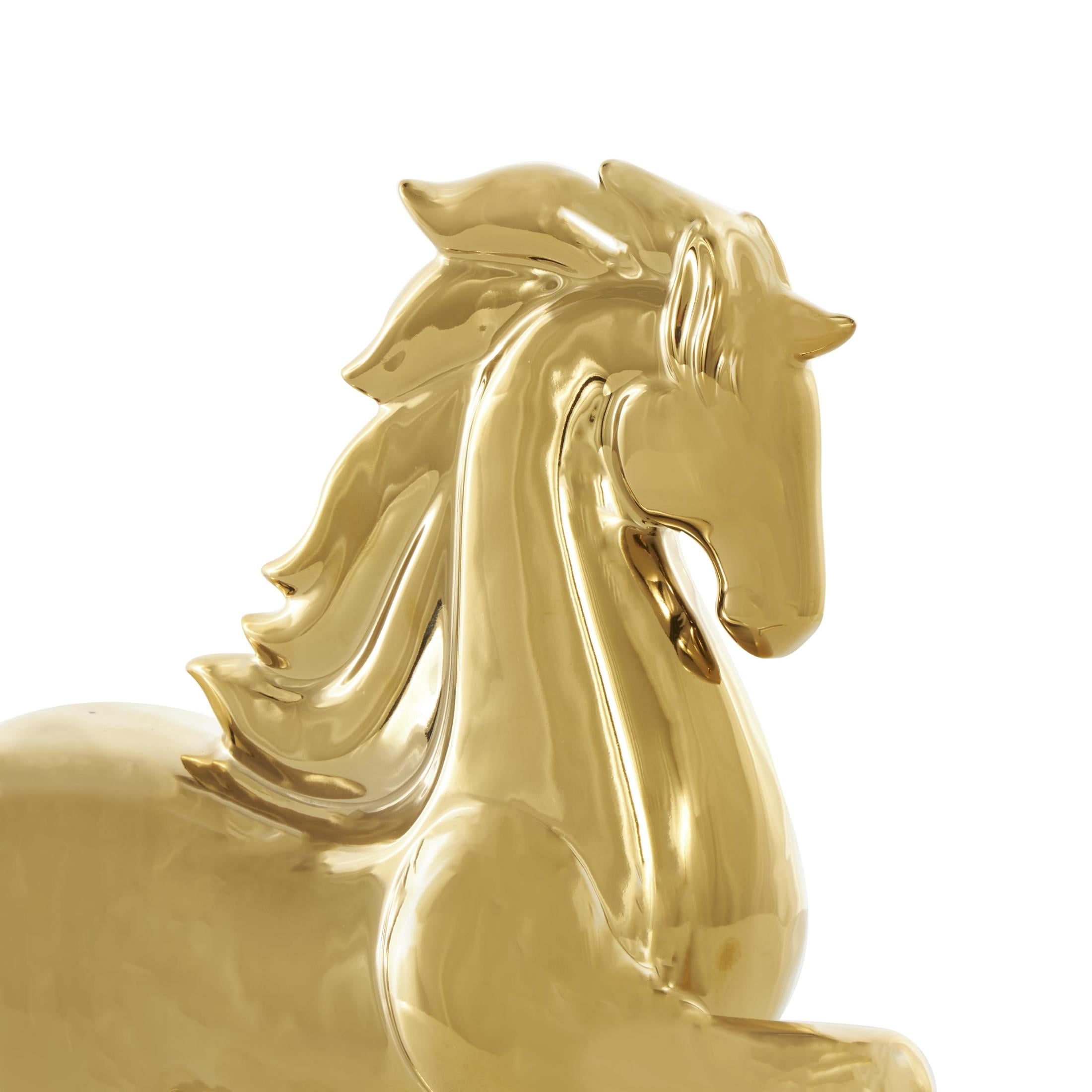 12" x 12" Gold Ceramic Prancing Horse Sculpture, by DecMode