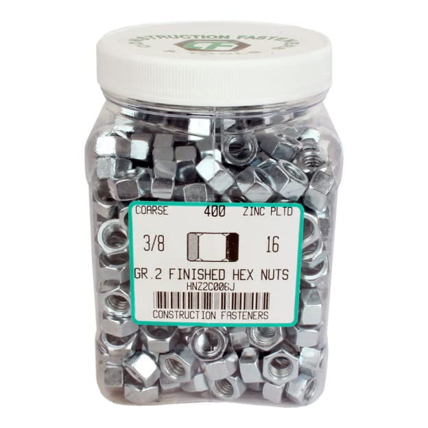Écrou Hexagonal de 3/8 Pouces, Zinc de Grade 2, Neuf - Pichet de 400