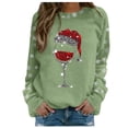 thumbnail image 1 of Glisme Chandail en Molleton de Noël pour Femmes Col Rond Imprimé Chandail Manches Longues Ample Vert Clair, 1 of 5