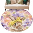 thumbnail image 2 of Easter Bunny Round Area Rug 5ft, Spring Purple Flowers Scarf Rabbit Pastoral Washable Non-Slip Circle Rugs for Bedroom Living Room Kitchen, Soft Low Pile Carpet for Dining Room Playroom Nursery, 2 of 9