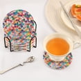 thumbnail image 3 of Yayeee 6 PCS Drink Coasters with Holder Set Woven Absorbent Round Tabletop Hot Pad, Blue Colorful Circles, 3 of 7