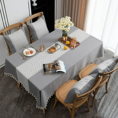 

CUH Vintage Tassel Tablecloths Dust Proof Farmhouse Rectangle Table Cover Washable Cotton Wedding
