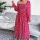 thumbnail image 4 of Vestido largo medio de cintura alta con cuello cuadrado estampado Otoño Invierno para mujer Fridja  yut7216, 4 of 7