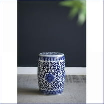 Blue & White Porcelain Garden Stool | Versatile Indoor/Outdoor Side Table | White Blue | Porcelain