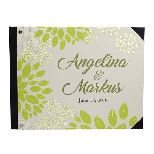 Darling Souvenir Blue Leaves Block Print Wedding Guest Book Hardbound Guest Sign-In Book Guest Registry Guestbook-9 x 12 Inches