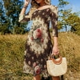 thumbnail image 4 of Elegant Rose Floral Print Sweetheart Knot Flared Dress Fashion Design Large Size Loose Dress Spring Summer Women Dress, 4 of 9