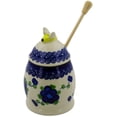 thumbnail image 1 of Polish Pottery 5¼-inch Honey Jar with Dipper (Blue Poppies Theme) Hand Painted in Boleslawiec, Poland + Certificate of Authenticity, 1 of 6