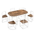 thumbnail image 5 of Aukfa 7 Piece Dining Table Set for 6, 55" Faux Marble Dinning Room Table with 6 Chairs, Metal Frame, Brown, 5 of 8