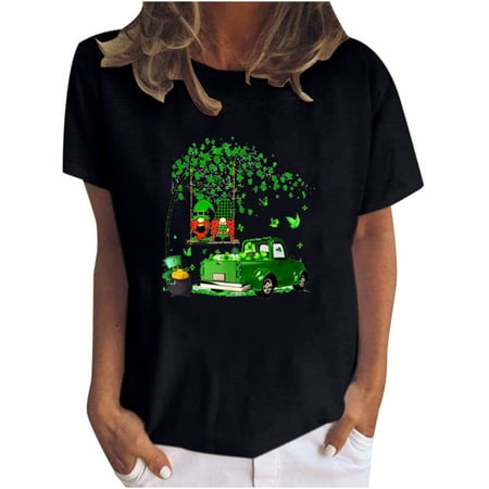 

Womens Tops Corset Tops for Women Women s Printed Casual Loose Fit Round Neck Spring Autumn Short Sleeve T-shirt Tops White Long Sleeve Shirts for Women Valentine Shirts for Women Black L