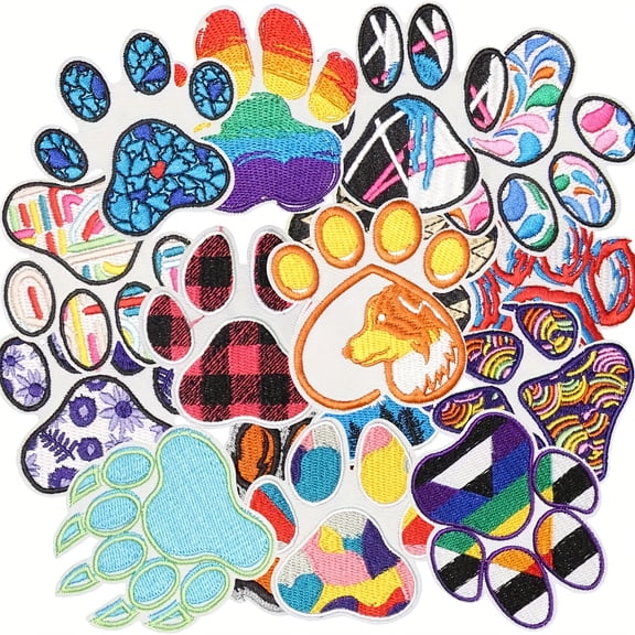 16pcs Bear Paw Print Iron On Patches Set, Colorful Embroidered Patches for Clothes, Iron On Decorative Patches for Clothes Pants Hats Shoes Bags Decoration And Repairing Of Holes