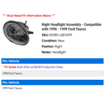 thumbnail image 2 of Right Headlight Assembly - Compatible with 1998 - 1999 Ford Taurus, 2 of 2