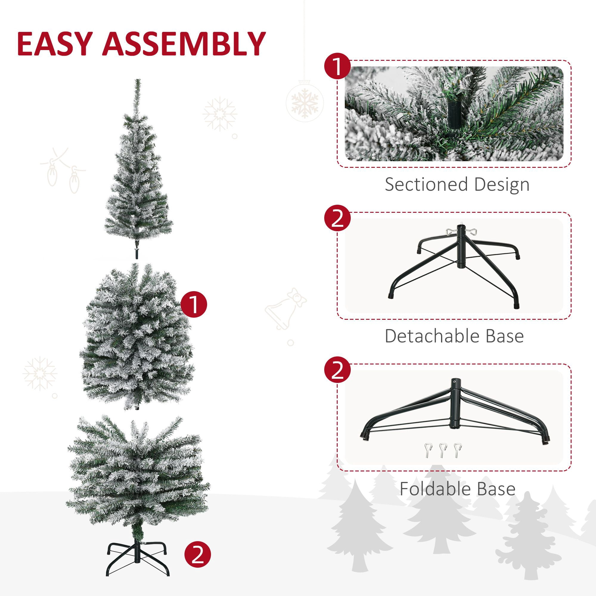 6ft Artificial Snow Flocked Christmas Tree with Foldable Steel Stand Home Indoor Decoration Green