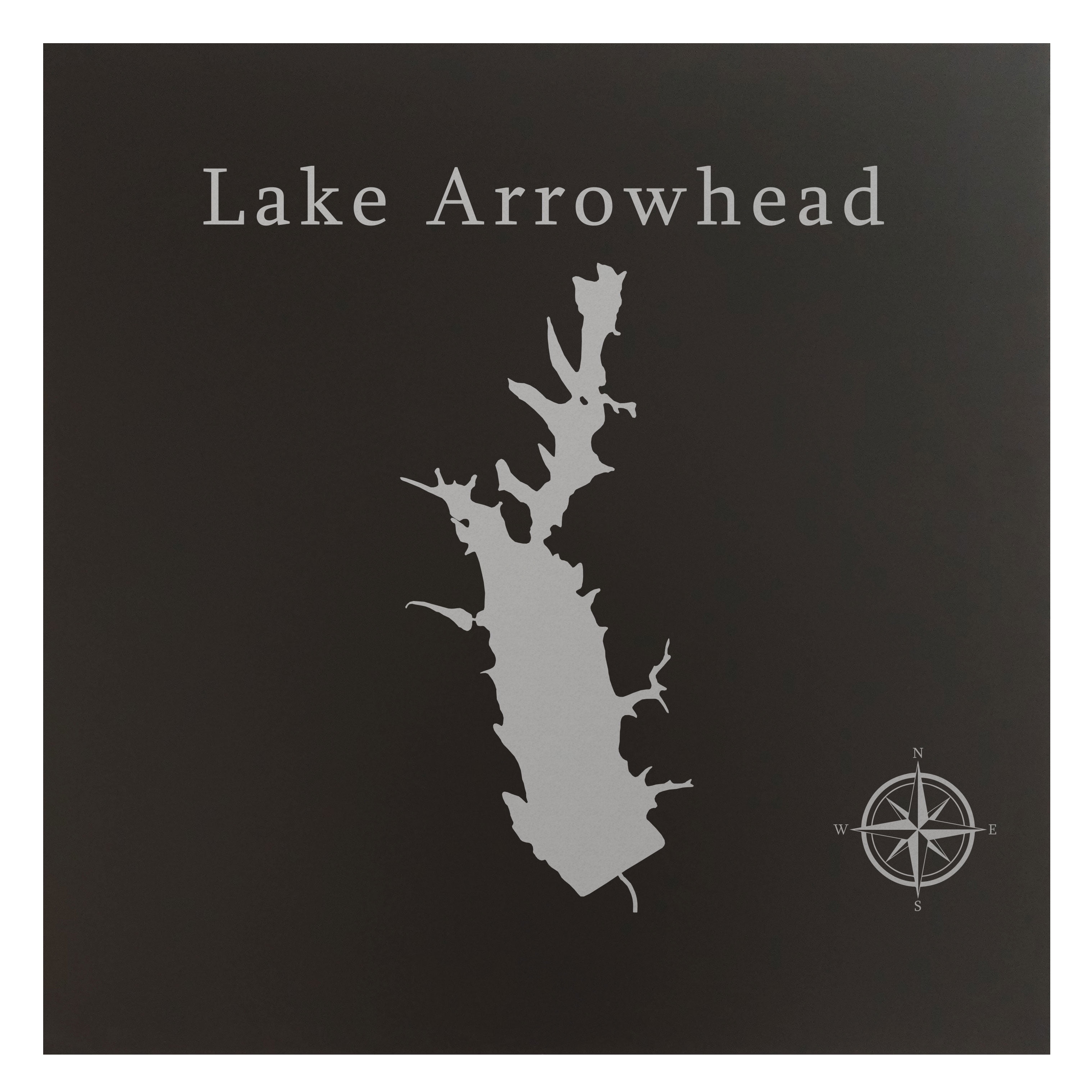 Lake Arrowhead 12x12" Matte Black Aluminum Metal Lake Map Wall Art
