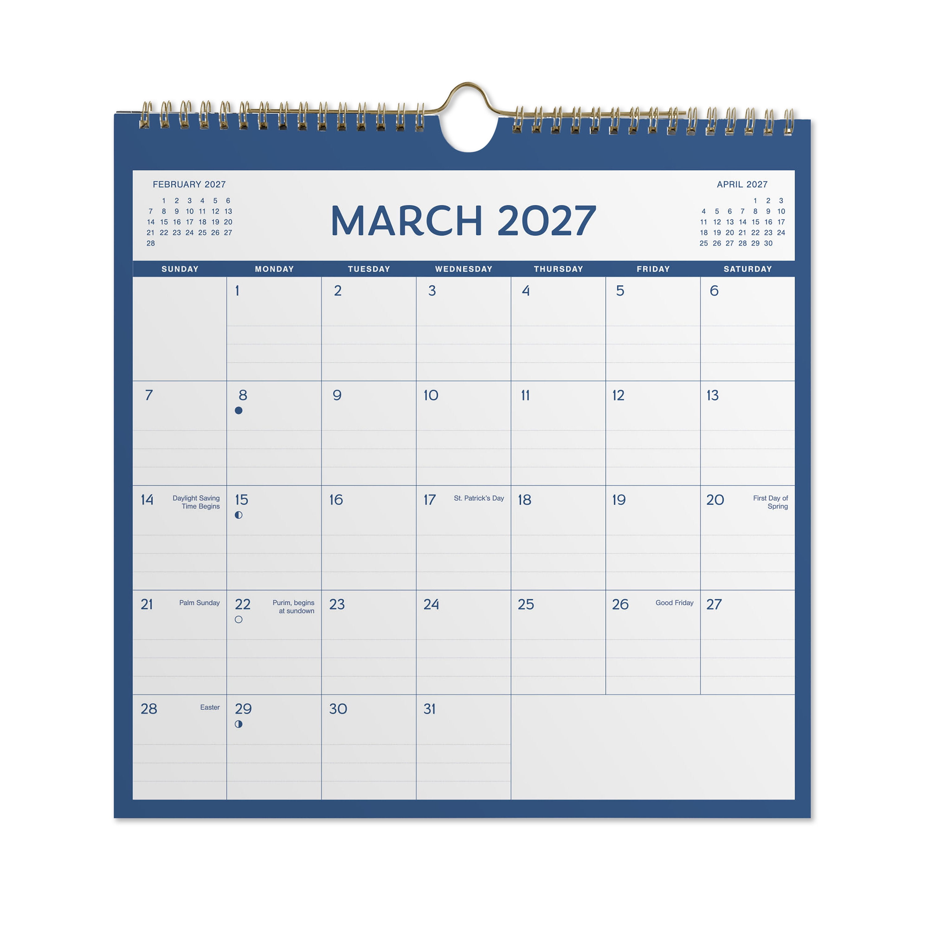 2027 Pen+Gear Spiral Blue Calendar 12x12 January-December Gridded