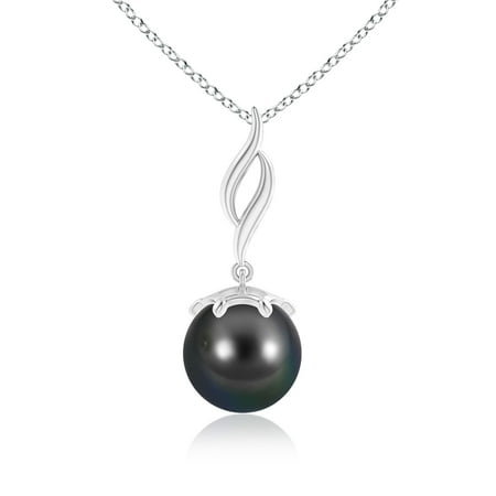 Gray Tahitian Pearl Pendant - Solitaire Tahitian Cultured Pearl Flame Drop Pendant in 14K White Gold (9mm Tahitian Cultured Pearl) - SP0861THPR-WG-AA-9