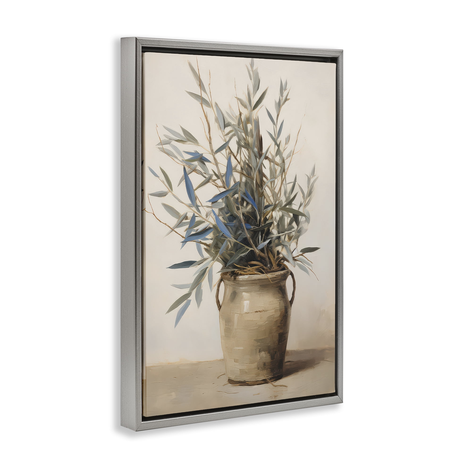 Stupell Industries Country Pottery Plant Plants & Flowers Painting Gray Floater Framed Canvas Art Print Wall Art, 21 x 31