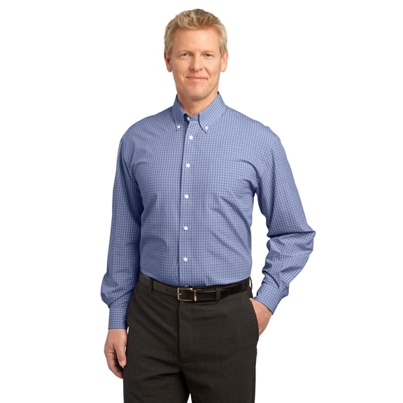 Port Authority S639 Plaid Pattern Easy Care Long Sleeve Shirt, Navy - 3XL