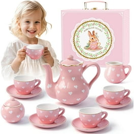 Polka Dot Girl Tea Set Porcelain FAO Schwarz Kids Pink Polka Dot