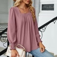 thumbnail image 3 of Diufon Womens Square Neck Blouse Long Sleeved Cuffs Tunic Shirt Solid Color Ruched Slim Top, 3 of 7