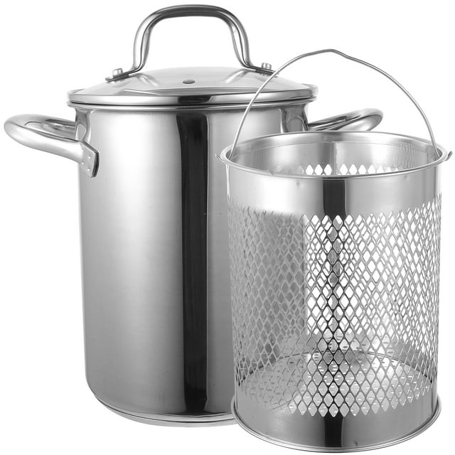 1 juego de olla de freidora de acero inoxidable para el hogar con cesta para freír