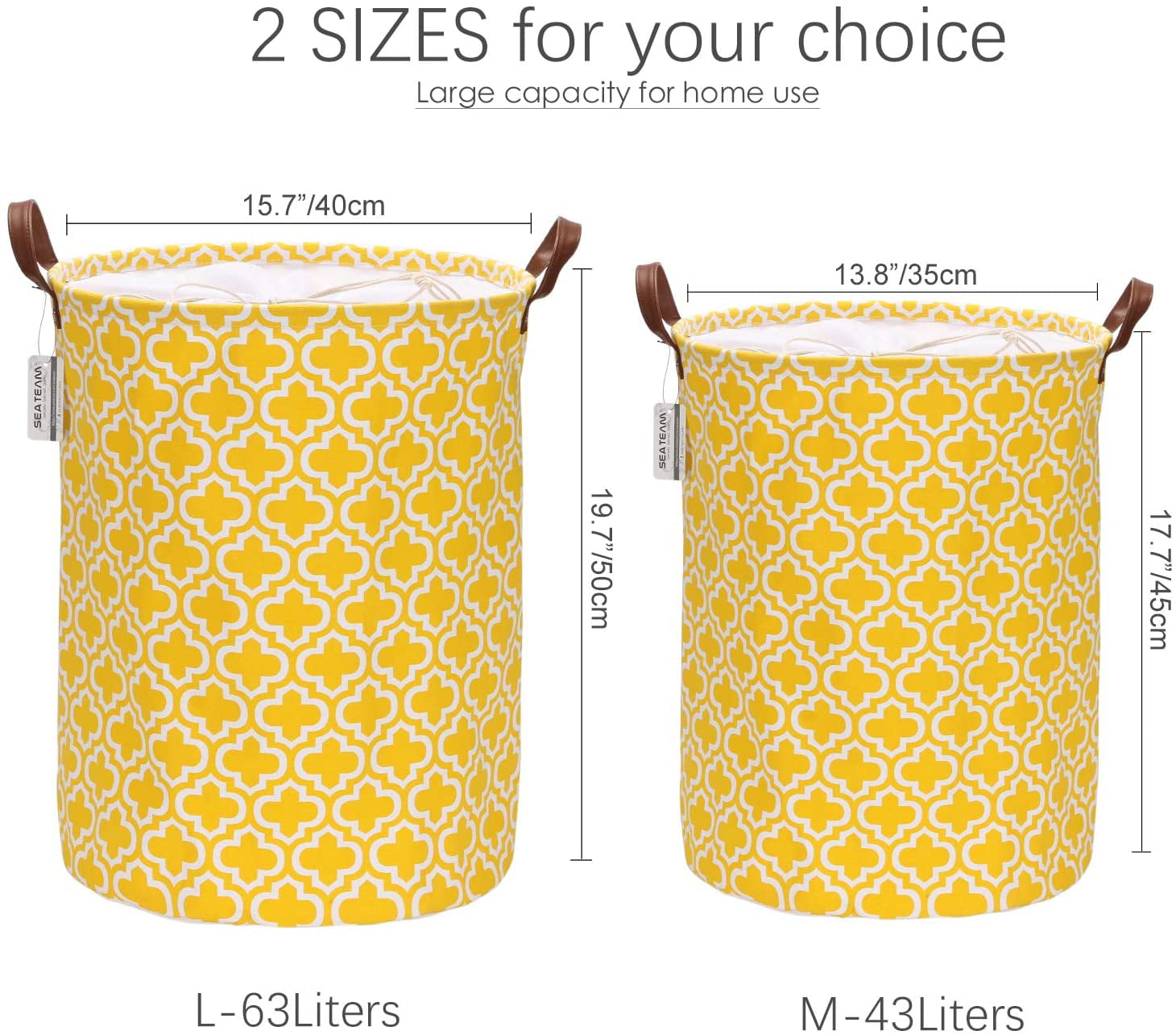 Waterproof Inner Sea Team Quatrefoil Pattern Laundry Hamper Canvas Fabric Laundry Basket Collapsible Storage Bin with PU Leather Handles and Drawstring Closure Aqua 17.7 by 13.8 inches 