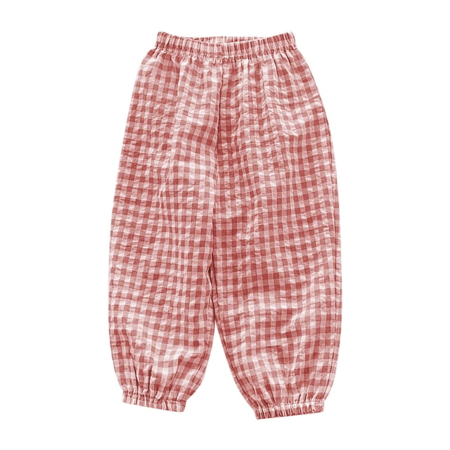 Pantalon d'Été pour Enfants Pantalon Pleine Longueur Tout-Petits Enfants Enfants Filles Mode Mignon à Carreaux Doux Élasticité Pantalon Évasé Pantalon Pantalons Roses 5 Ans