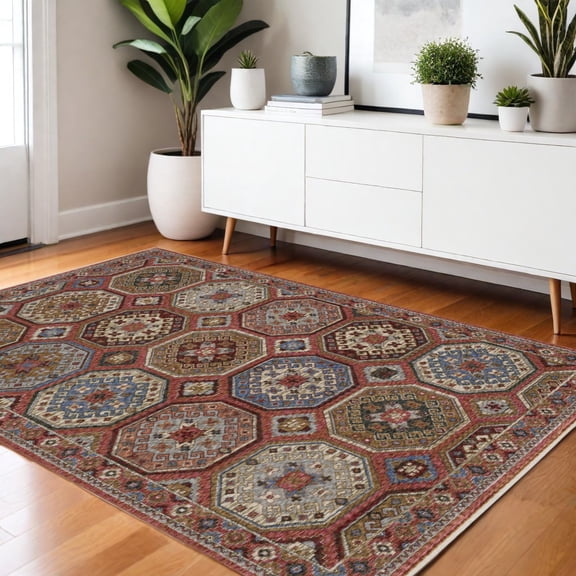 4' X 6' Pink And Red Medallion Area Rug With Fringe