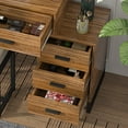 thumbnail image 3 of PAKASEPT Large Vanity Set with 9 LED Lights, Vanity Table with 3-Drawer Chest, Makeup Vanity Dressing Table with Cushioned Stool & 2 Large Drawers (Brown), 3 of 9