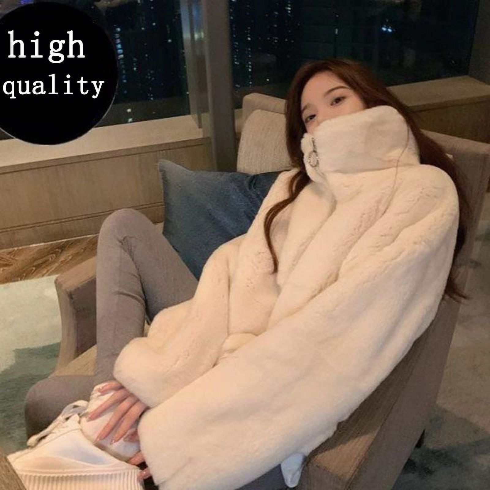 PIKADINGNIS Women High Quality Faux Rabbit Fur Coats Luxury Long Sleeve Warm Thick Fluffy Jacket Coat Winter Furry Outwear Female - image 2 of 6