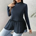 thumbnail image 5 of Sakmal Fashion Shirts Women Peplum Plus Size Blue Shirts High Neck Long Sleeve Plain Blouses for Women, 5 of 8