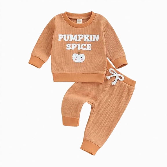 TOWED22 Toddler Baby Boy Halloween Clothes Pumpkin Duck Embroidery Long Sleeve Sweatshirt Jogger Pants Set 2Pcs Fall Outfit,Orange,12-18 M