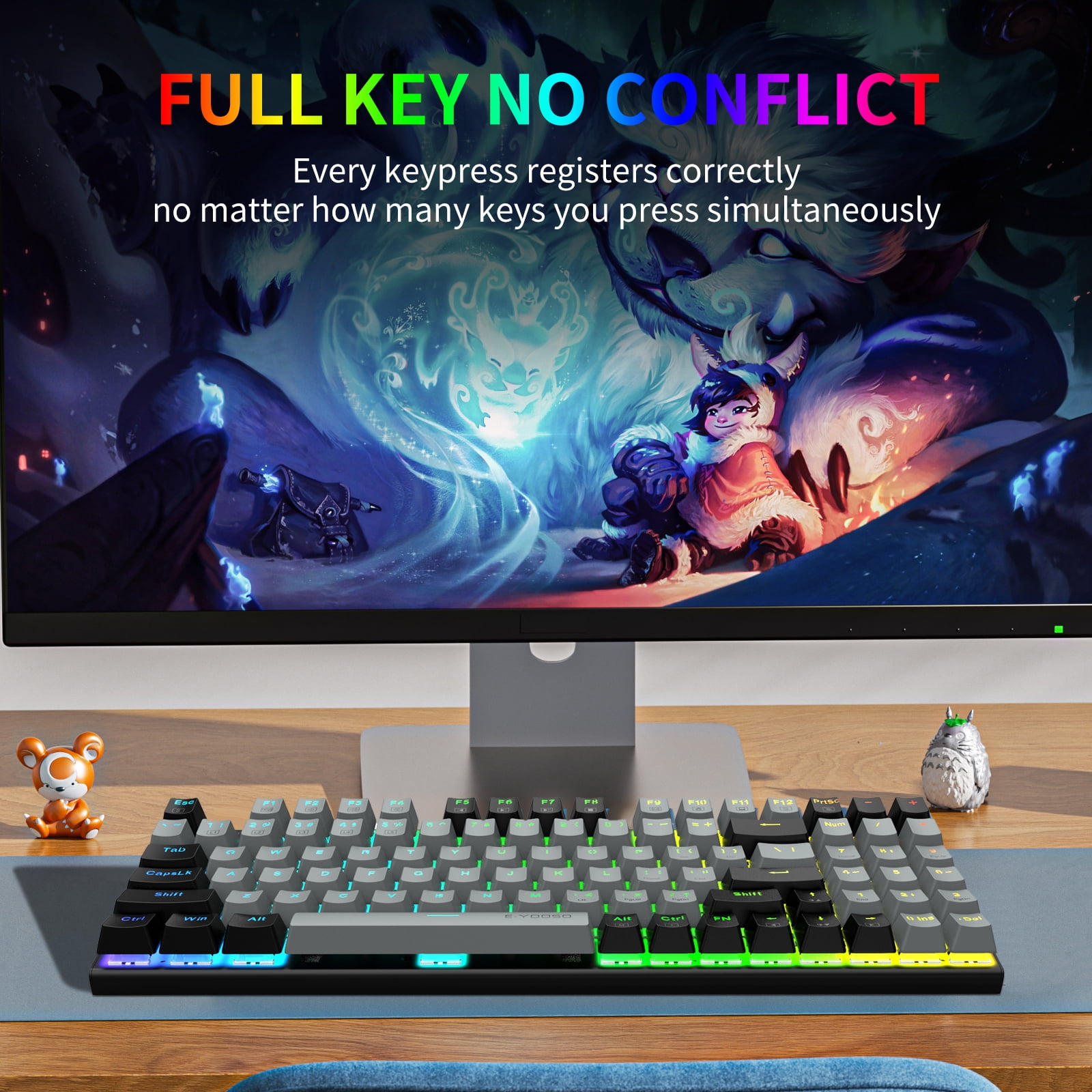 E-YOOSO Z-19 Mechanical Gaming Keyboard with Number Pad, True RGB Backlit, Hot Swappable Red Switches, Pro Software Supported, Wired Compact 94 Keys for PC/Computer/Laptop, Grey Black