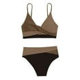 thumbnail image 3 of TEVEQ Women's Two Swimsuit High Waisted Bikini Sets Color Block Bathing Suits Swim Suits for Women 2025 Bikini Sets for Women Bathing Suit for Women Bikini 2025 New Triangle Bikini Sets Coffee S, 3 of 7