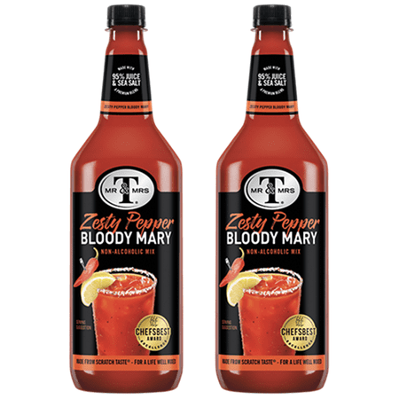 Mr & Mrs T Zesty Pepper Bloody Mary Mix, 1L Bottle, 2 Pack – Premium Cocktail Mixer for Spicy Bloody Marys, Ready to Use